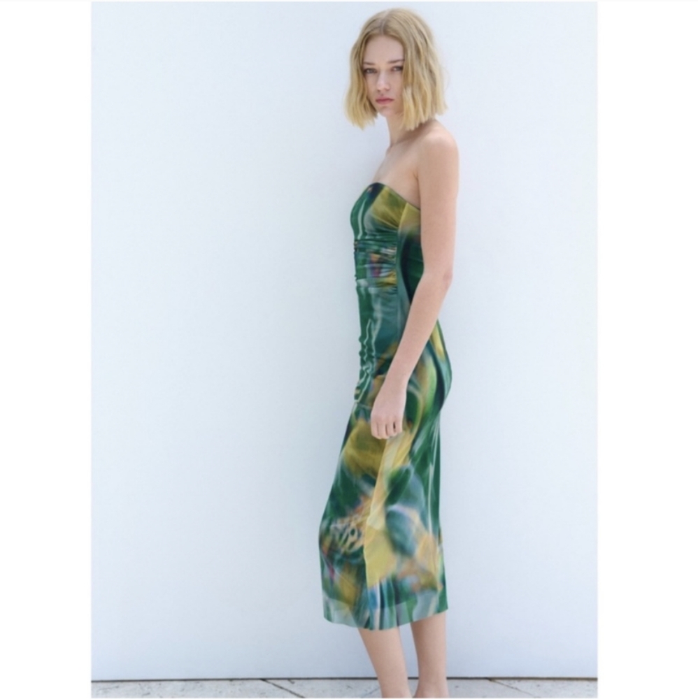 Zara Green mesh tube dress